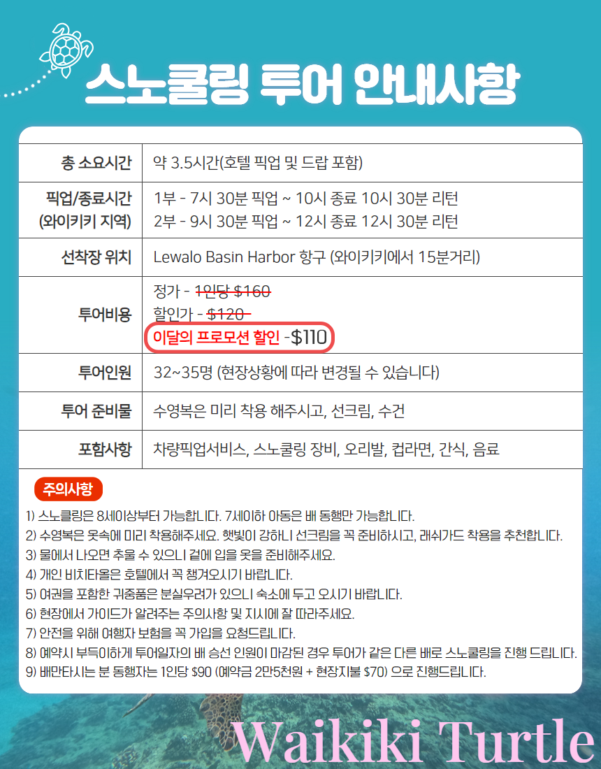 마이로컬투어 와이키키 스노쿨링